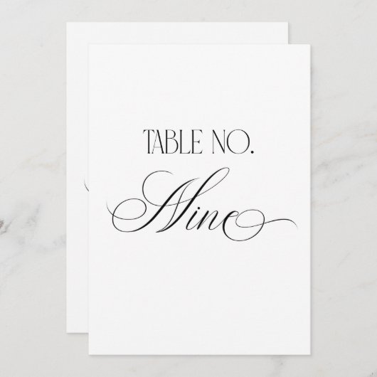 Luxe Script 5x7 Wedding Table Number Nine Sign Kaart (Voorkant / Achterkant)