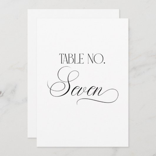 Luxe Script 5x7 Wedding Table Number Seven Sign Kaart (Voorkant / Achterkant)