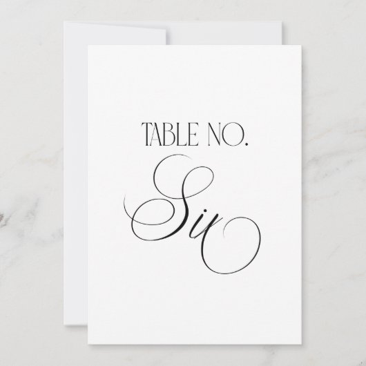 Luxe Script 5x7 Wedding Table Number Six Sign Kaart (Voorkant)