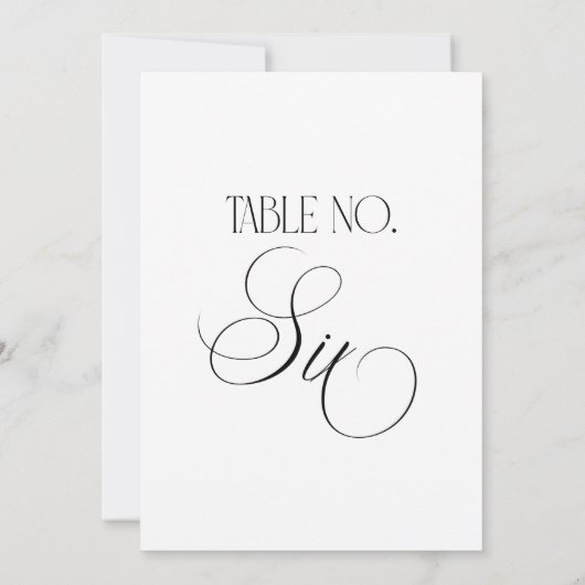 Luxe Script 5x7 Wedding Table Number Six Sign Kaart (Achterkant)