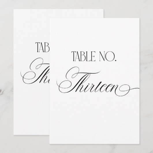 Luxe Script 5x7 Wedding Table Number Thirteen Sign Kaart (Voorkant / Achterkant)