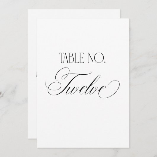 Luxe Script 5x7 Wedding Table Number Twelve Sign Kaart (Voorkant / Achterkant)