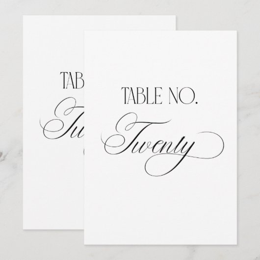 Luxe Script 5x7 Wedding Table Number Twenty Sign Kaart (Voorkant / Achterkant)