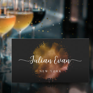 Luxe Script Black Gold Holographic Event Planner Visitekaartje