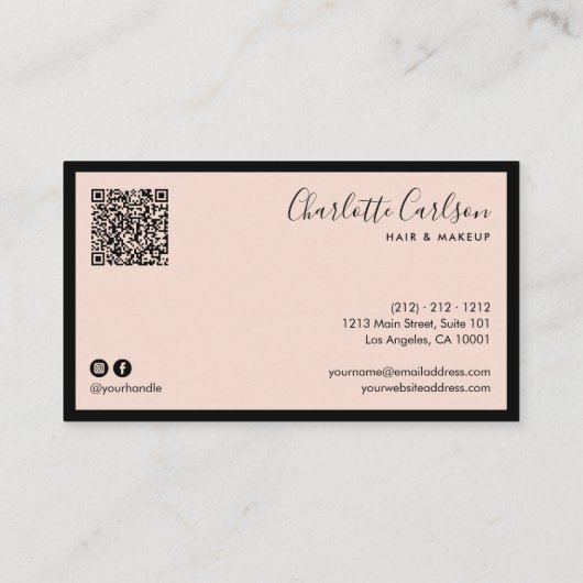 Luxe Script Blush Pink QR Code Social Media Icon Visitekaartje (Achterkant)