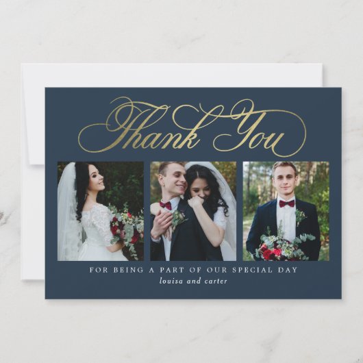 Luxe script bruiloft dank u kaart faux Folie (Voorkant)