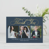 Luxe script bruiloft dank u kaart faux Folie (Staand voorkant)