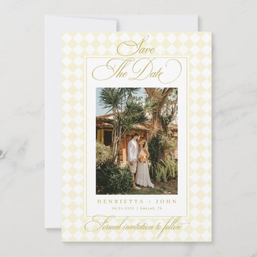 Luxe Script Citrus Yellow Refined Summer Wedding Save The Date (Voorkant)
