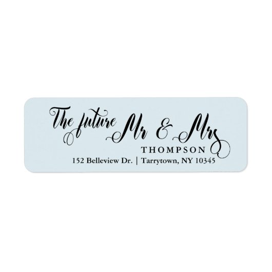 Luxe script De toekomst Mr en Mrs Light Blue Etiket (Voorkant)