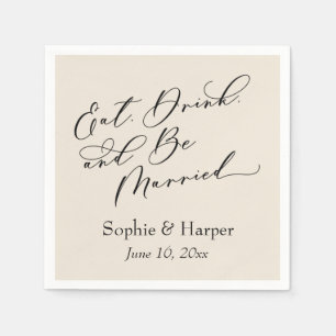 Luxe Script Eet, Drink en Wees Getrouwd Crème Servet