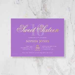 Luxe Script Elegante Paarse Sweet 16 Folie Uitnodiging