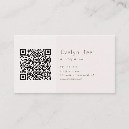 Luxe script minimalistische QR code zacht beige Visitekaartje (Achterkant)