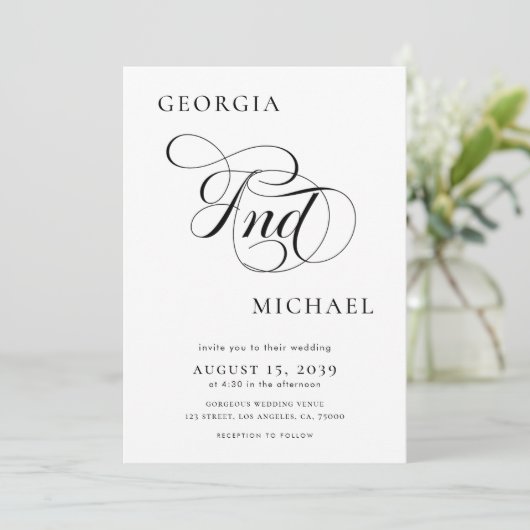 Luxe Script Modern Minimal Photo Wedding Kaart (Staand voorkant)