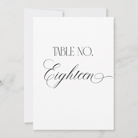 Luxe Script Wedding Table Number Eighteen Sign Kaart (Achterkant)