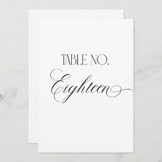 Luxe Script Wedding Table Number Eighteen Sign Kaart (Voorkant / Achterkant)