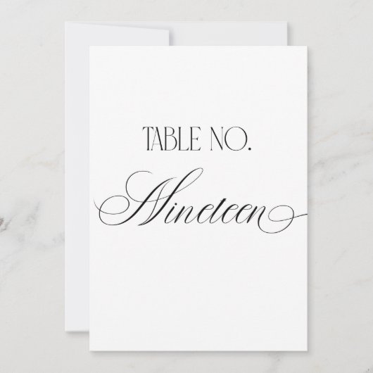Luxe Script Wedding Table Number Nineteen Sign Kaart (Voorkant)