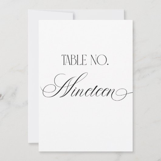 Luxe Script Wedding Table Number Nineteen Sign Kaart (Achterkant)