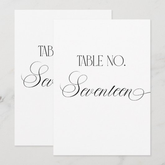 Luxe Script Wedding Table Number Seventeen Sign Kaart (Voorkant / Achterkant)