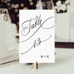 Luxe Script zwart-wit bruiloft nummer 13, Kaart<br><div class="desc">Tabel 13. Controleer alle beschikbare nummers. | Luxe en elegante swirly kalligrafie trouwtafel nummer met uw initialen. Voor meer geavanceerde aanpassing van dit ontwerp,  klikt u op de BLUE DESIGN TOOL BUTTON hierboven!</div>