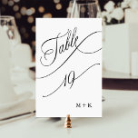 Luxe Script zwart-wit bruiloft nummer 19, Kaart<br><div class="desc">Tabel 19. Controleer alle beschikbare nummers. | Luxe en elegante swirly kalligrafie trouwtafel nummer met uw initialen. Voor meer geavanceerde aanpassing van dit ontwerp,  klikt u op de BLUE DESIGN TOOL BUTTON hierboven!</div>