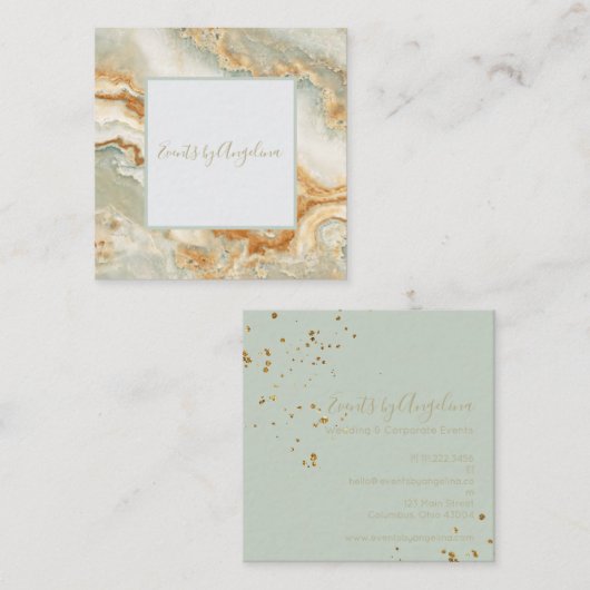 Luxe Seafoam Green Blauwgroen & Gold Agate Visitek Vierkante Visitekaartje (Voorkant / Achterkant)