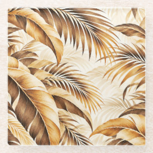 Luxe Sepia Beige Tropisch Palmblad Patroon Glazen Onderzetter