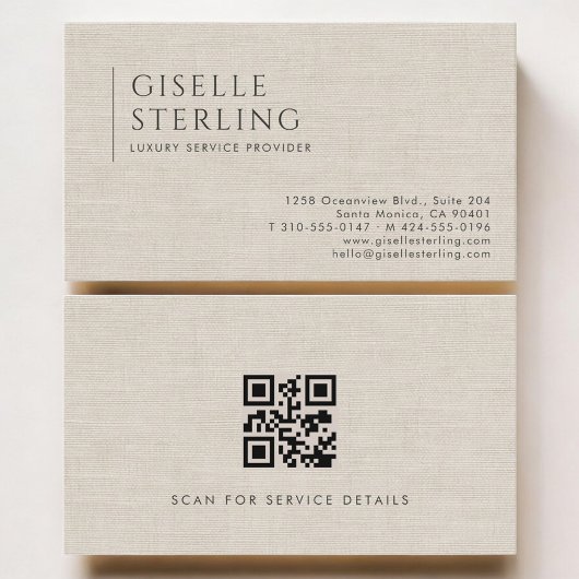 Luxe Serviceprovider Neutrale Linnen QR-code Visitekaartje