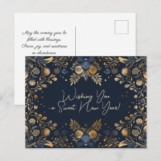 Luxe Shana Tova - blauw & geel Briefkaart (Voorkant / Achterkant)