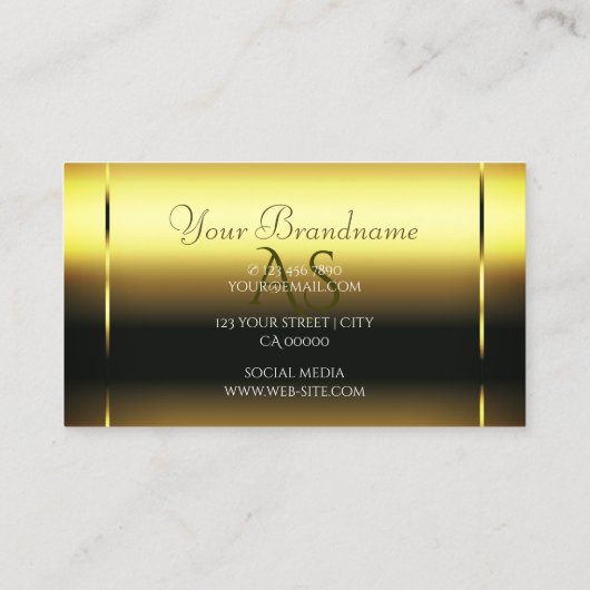 Luxe Shimmery Gold Sparkle Diamonds Monogram Visitekaartje (Achterkant)