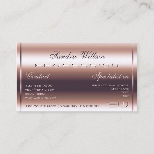 Luxe Shimmery Roos Gold Optics Faux 3D Initialen Visitekaartje (Achterkant)