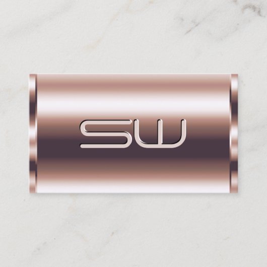 Luxe Shimmery Roos Gold Optics Faux 3D Initialen Visitekaartje (Voorkant)