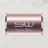 Luxe Shimmery Roos Gold Optics Faux 3D Monogram Visitekaartje (Voorkant)