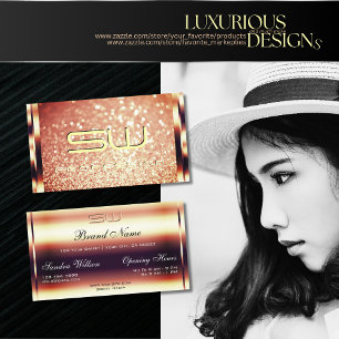 Luxe Shimmery Roos Gold Sparkle Glitter Monogram Visitekaartje
