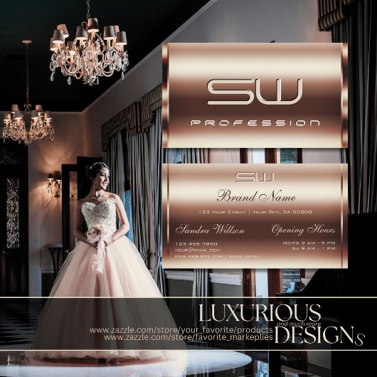 Luxe Shimmery Roos Golden Faux 3D Initialen Visitekaartje