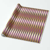 Luxe Shiny Gold en Royal Paarse Stripes Cadeaupapier (Uitgerold)