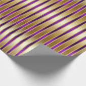 Luxe Shiny Gold en Royal Paarse Stripes Cadeaupapier (Hoek)