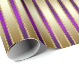 Luxe Shiny Gold en Royal Paarse Stripes Cadeaupapier