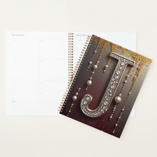Luxe Sieraden Letter J Monogram Met Glitters Planner (Display)