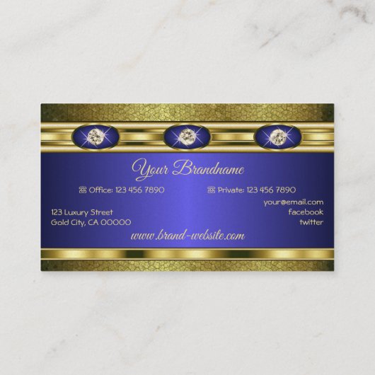 Luxe Sieraden Stijl Goud Patroon en Blauwe Kleuren Visitekaartje (Achterkant)