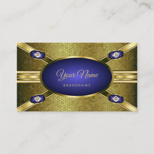 Luxe Sieraden Stijl Goud Patroon en Blauwe Kleuren Visitekaartje (Voorkant)