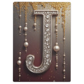 Luxe sierletter J monogram met glitters Klembord (Achterkant)