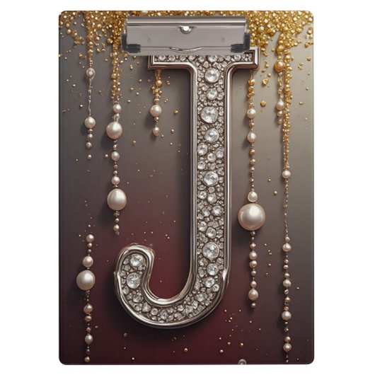 Luxe sierletter J monogram met glitters Klembord (Voorkant)