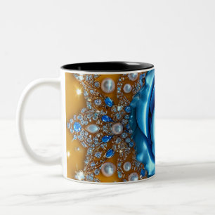 Luxe sierlijke blauwe roos met diamant tweekleurige koffiemok