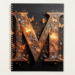 Luxe Sierlijke Gouden Monogram Letter M Vlinder  Planner