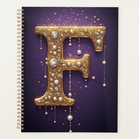 Luxe Sierlijke Letter F Monogram in Edelstenen Planner (Voorkant)