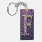 Luxe Sierlijke Letter F Monogram in Edelstenen Sleutelhanger (Voorkant Links)