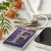 Luxe Sierlijke Letter F Monogram in Edelstenen Sleutelhanger (Voorkant Rechts)