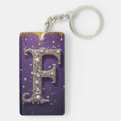 Luxe Sierlijke Letter F Monogram in Edelstenen Sleutelhanger (achterkant)