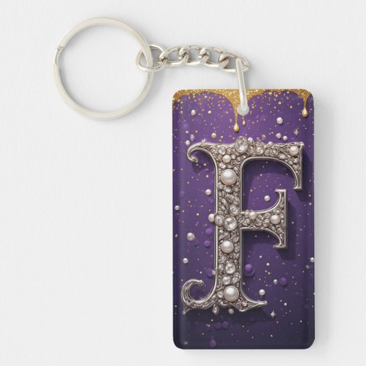 Luxe Sierlijke Letter F Monogram in Edelstenen Sleutelhanger (Voorkant)