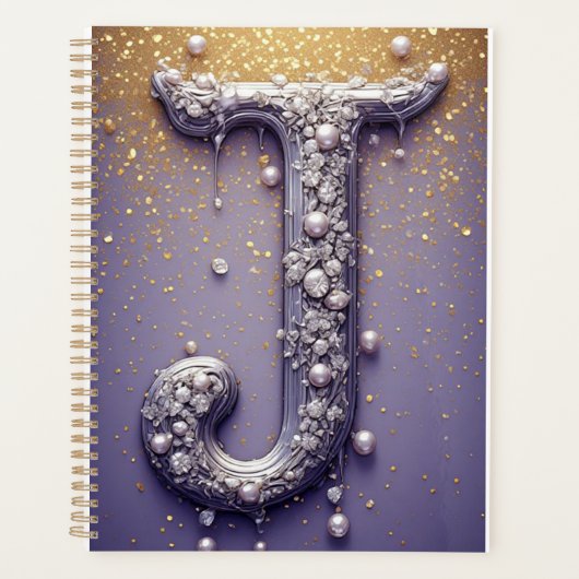 Luxe Sierlijke Letter J Monogram in Edelstenen Planner (Voorkant)